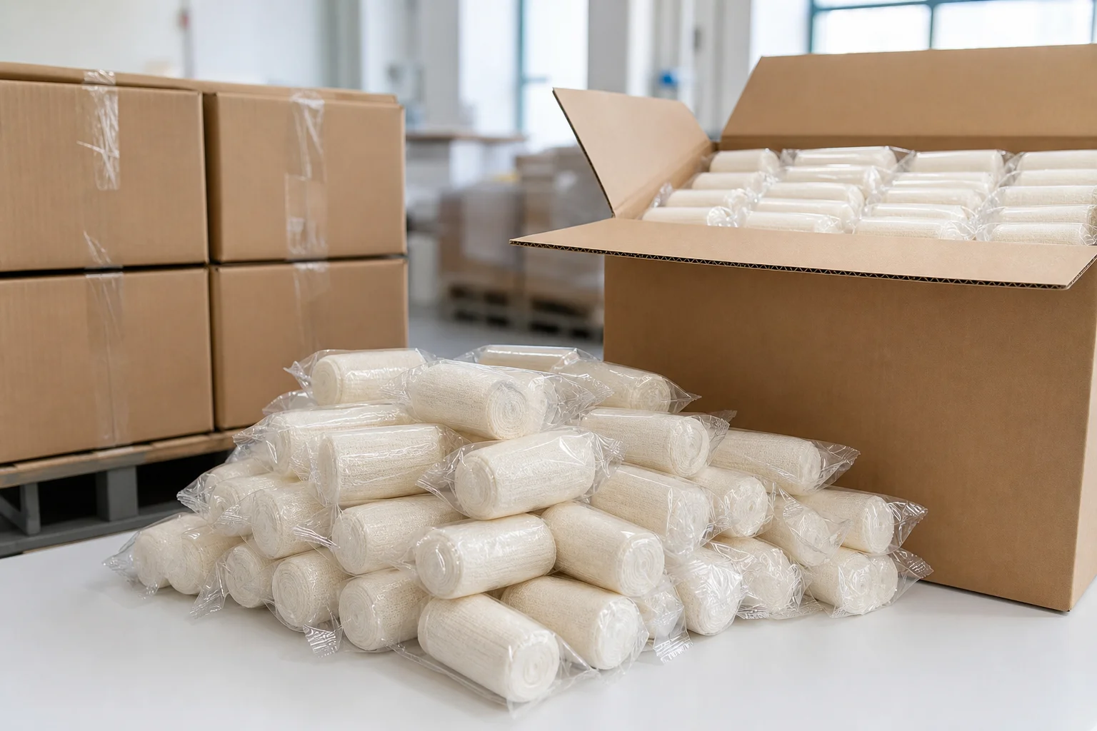 Celery Pharma cotton crepe bandage packaging and export cartons prepared for hospital and distributor supply