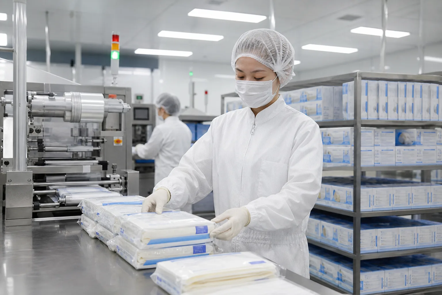Interior of Celery Pharma medical disposable manufacturing facility with clean production environment