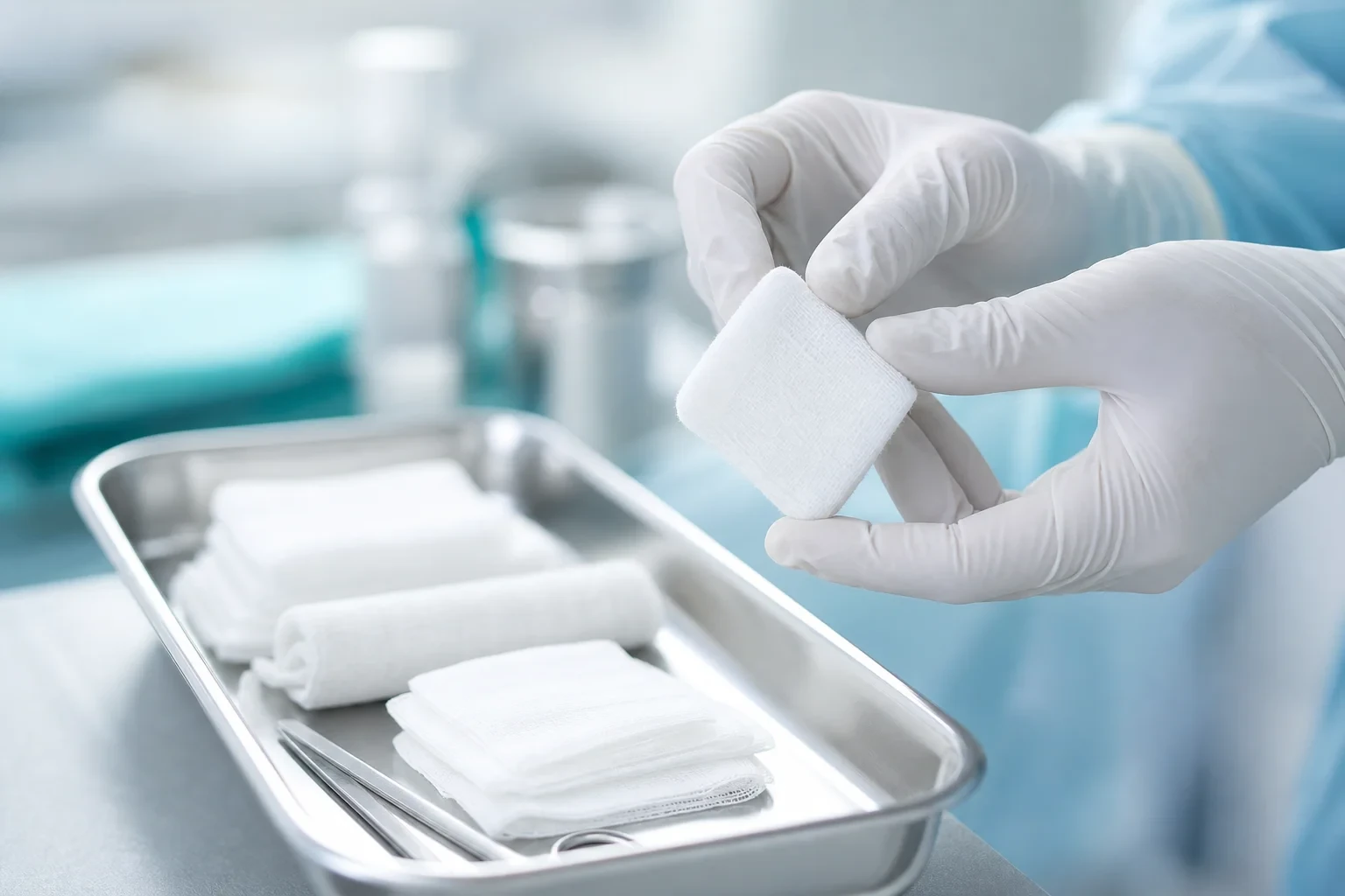 Clinical application of absorbent gauze swabs during wound care dressing protocols